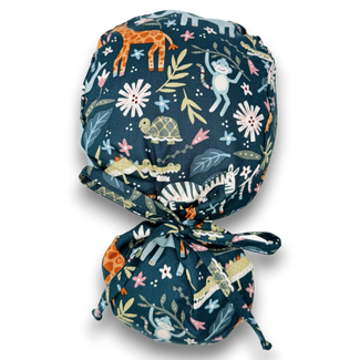 Wild animal Ponytail scrub cap for women with satin lined option by Paradise Caps.