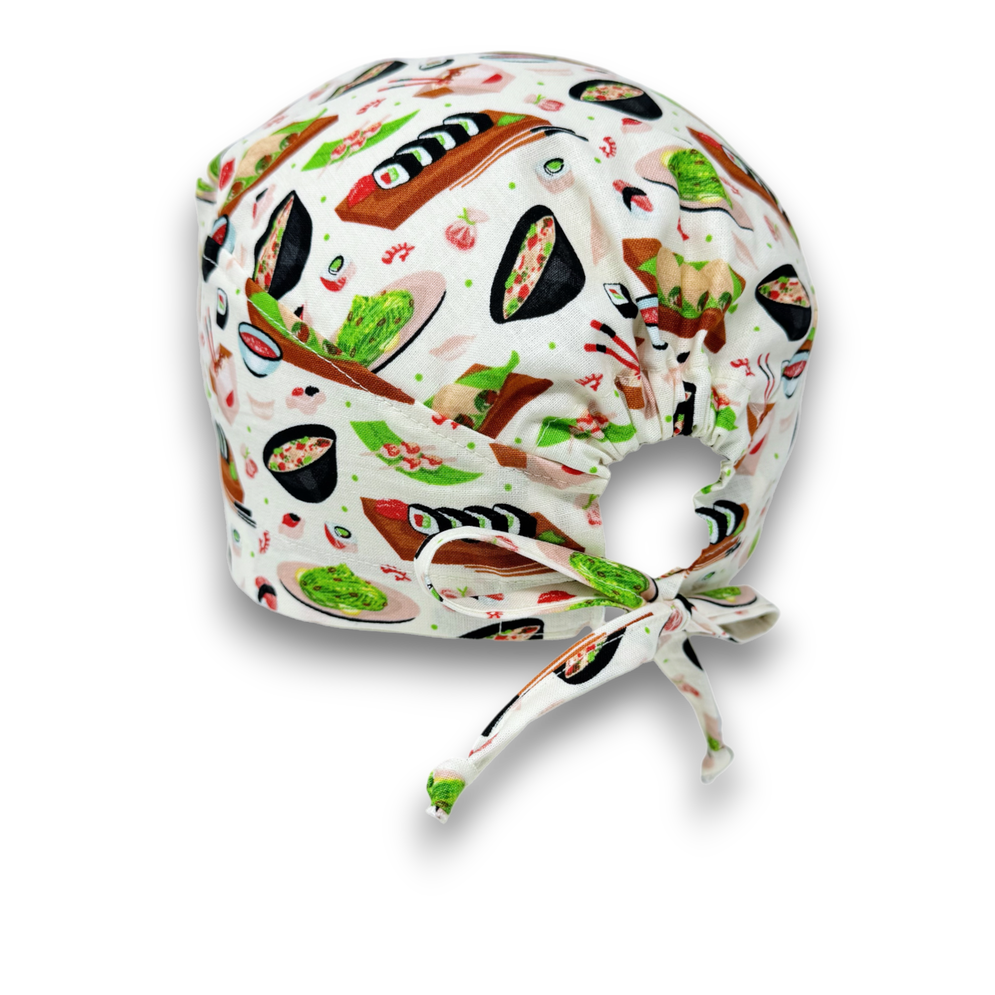Sushi Skull tie-back style surgical scrub cap for men by Paradise Caps.