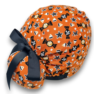 Candy Corn Euro scrub cap with ties for Women by Paradise Caps. Euro PLUS style.