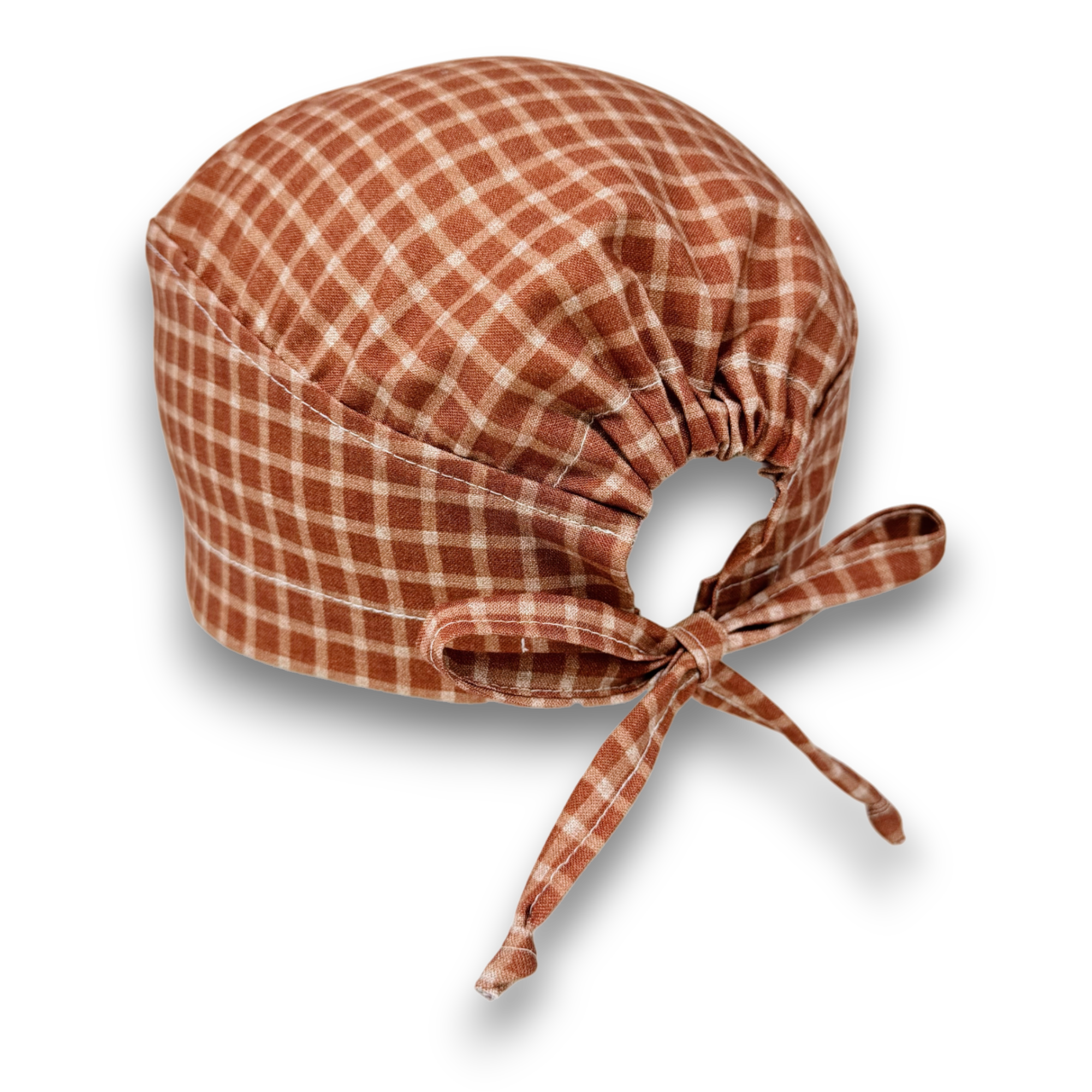 Rustic Check Men's Skull tie-back style surgical scrub cap by Paradise Caps.