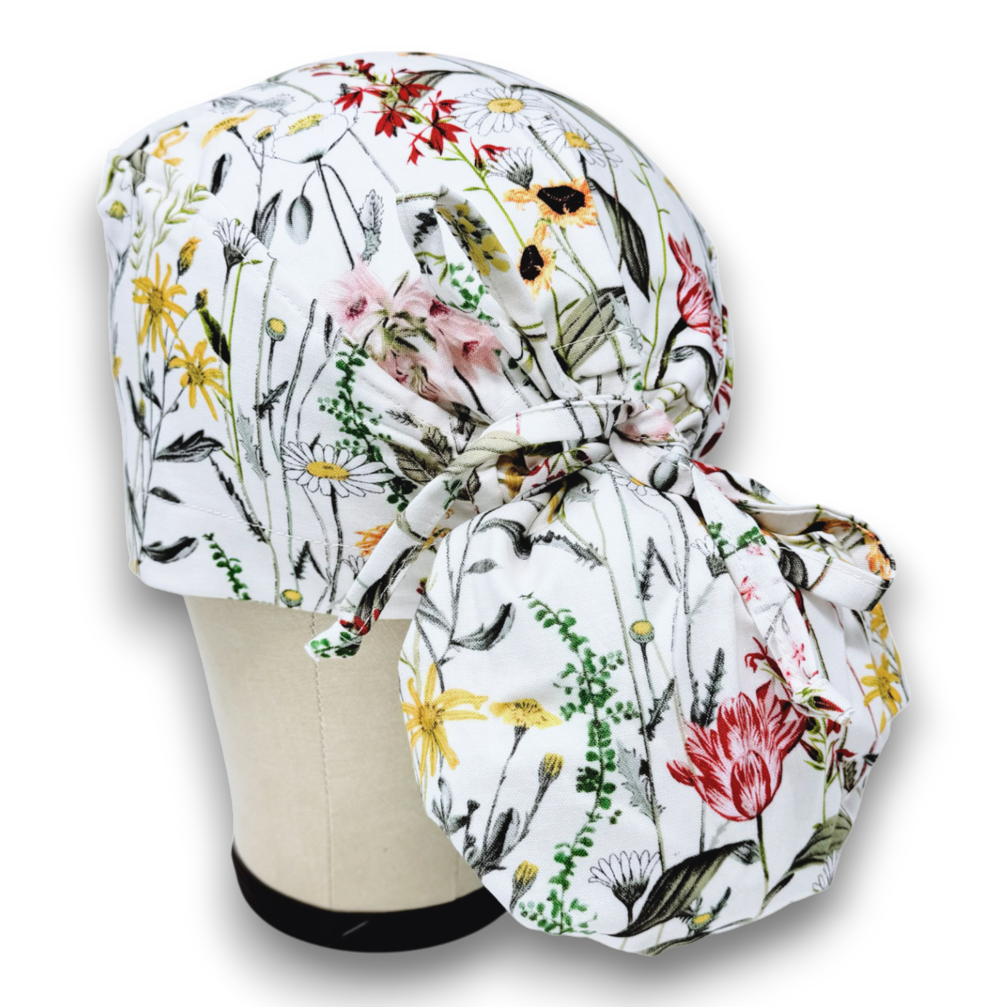 Steamed vintage Ponytail scrub cap for women with satin lined option by Paradise Caps.