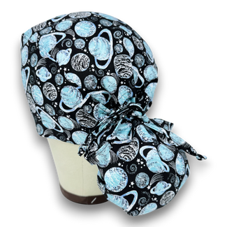 Planet Ponytail scrub cap for women with satin lined option by Paradise Caps.