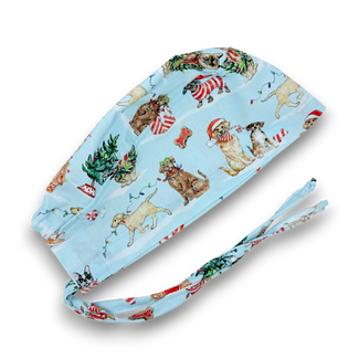 Christmas Dogs tie-back style surgical scrub cap for men by Paradise Caps.