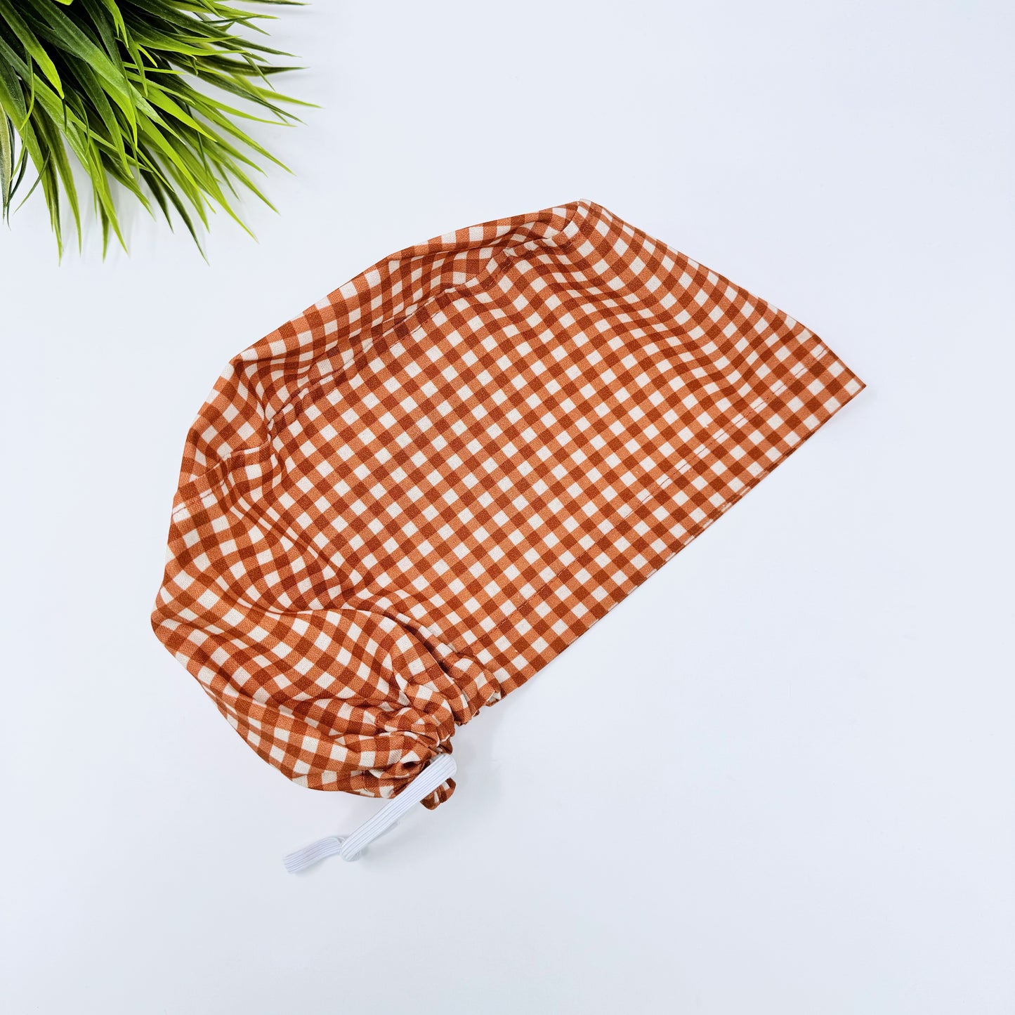 Rustic Check Rust Euro Scrub Cap for Women, Surgical cap Satin Lined Option