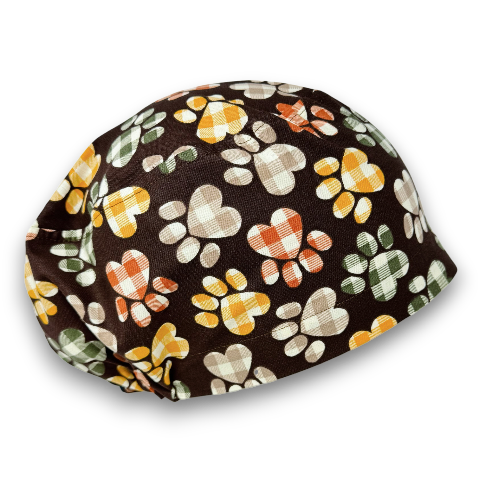 Fall Buffalo Check Paw Euro Scrub Cap for Women with Satin Lined Option by Paradise Caps.