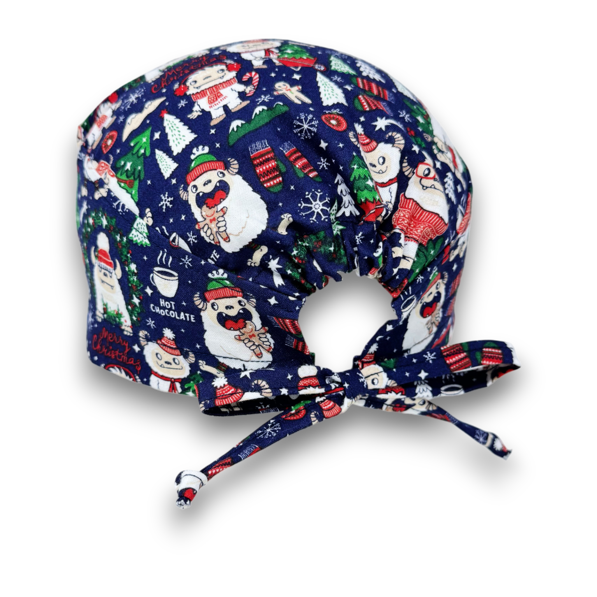 Yeti Surgical scrub cap for men. Christmas tie back scrub hat by Paradise Caps.