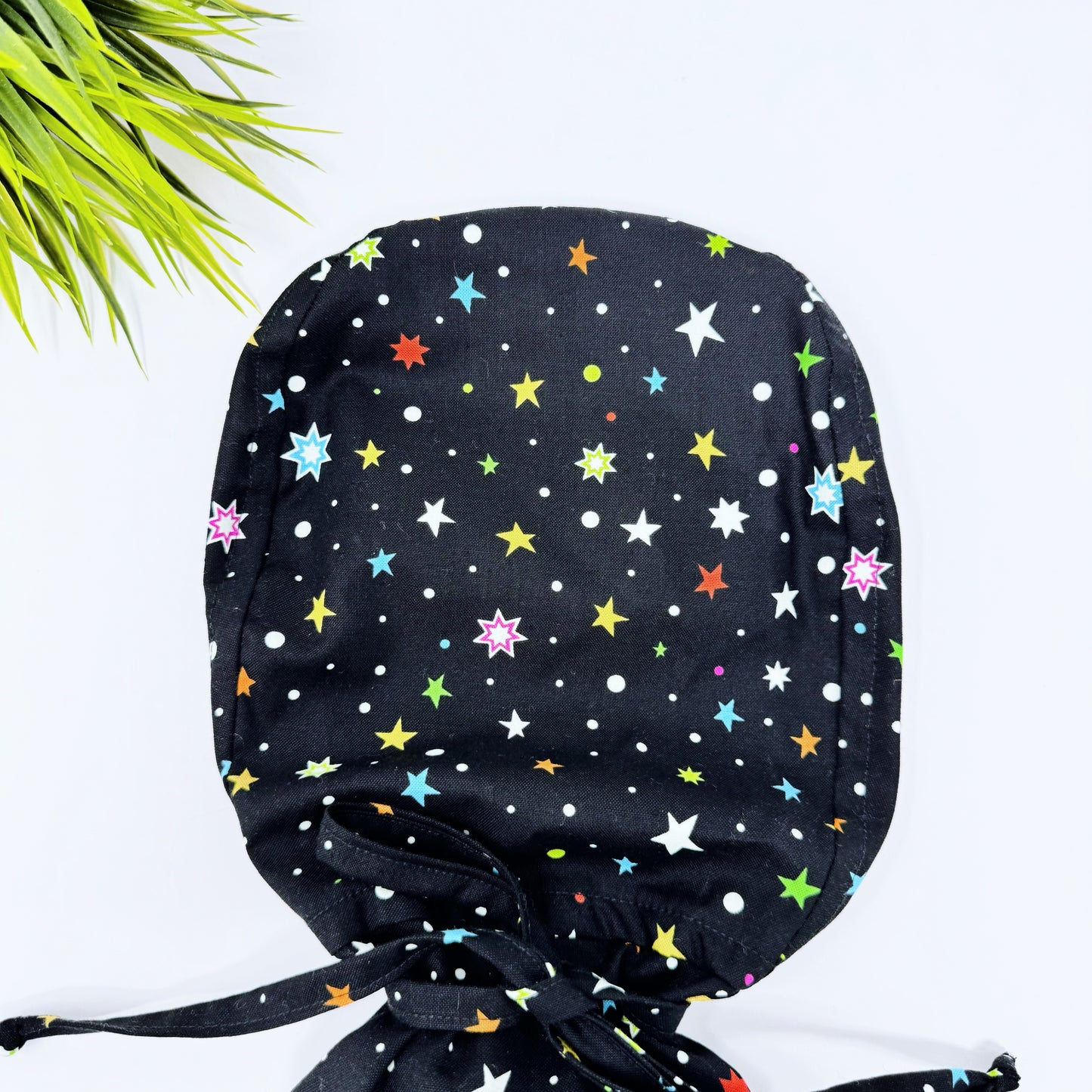 Star Gazing Ponytail scrub cap, Surgical cap women. Satin Lined Option Surgical cap with ponytail.