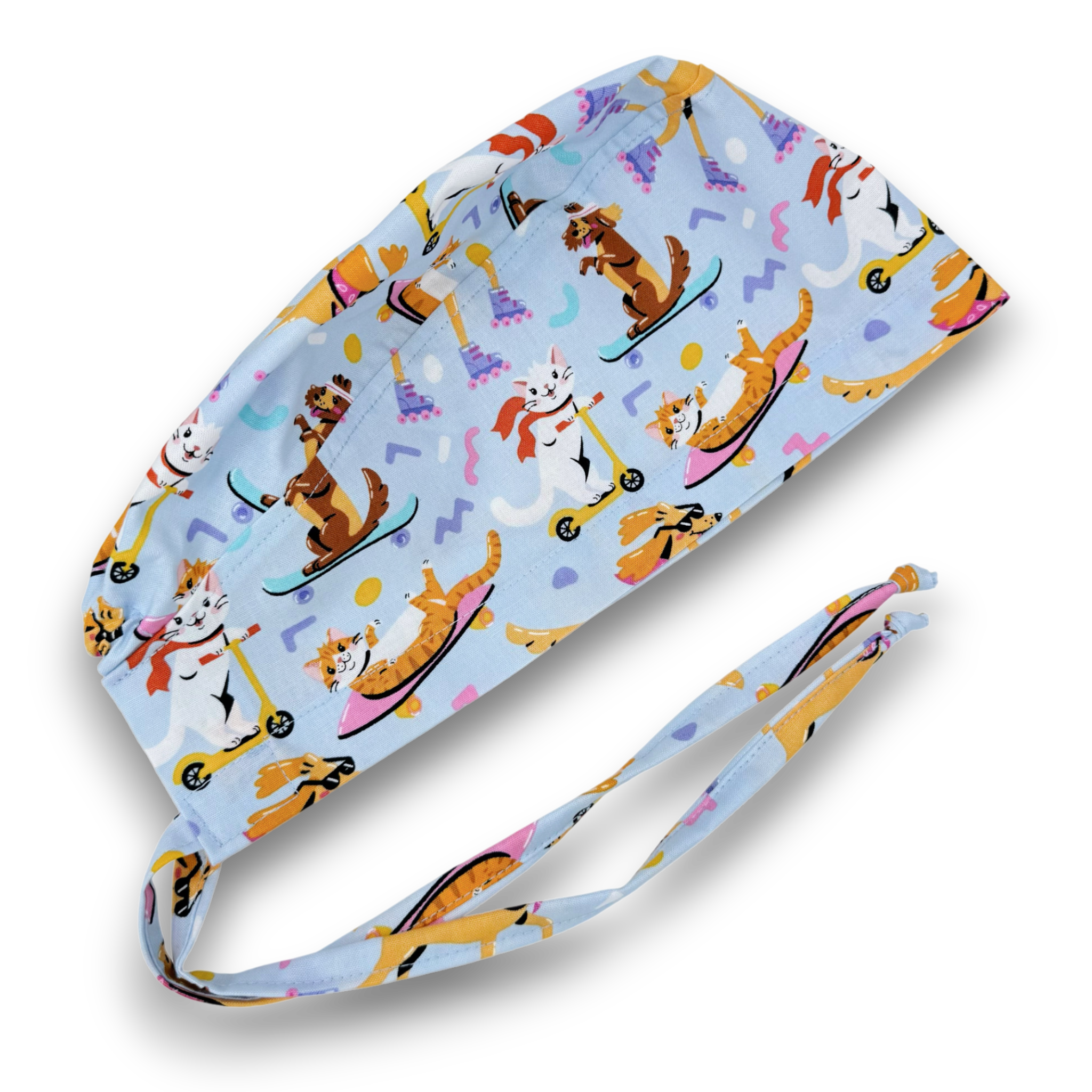 Dog Surgical cap for men. Cat tie back scrub hat with satin lined option by Paradise Caps.