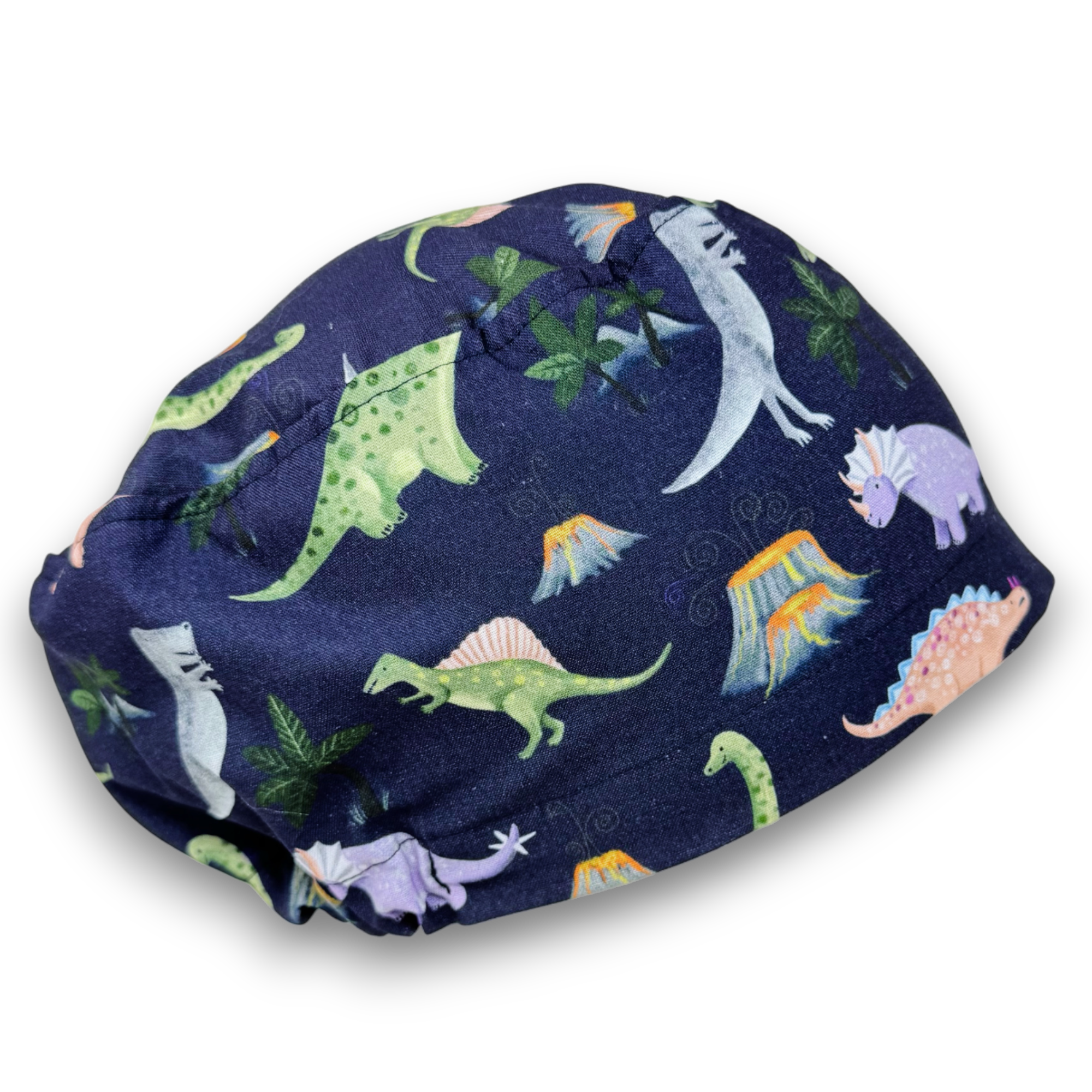 Dinosaur Euro scrub cap for women. Dino European satin lined surgical cap by Paradise Caps.