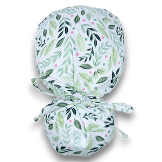 Floral Ponytail scrub cap for women with satin lined option by Paradise Caps.