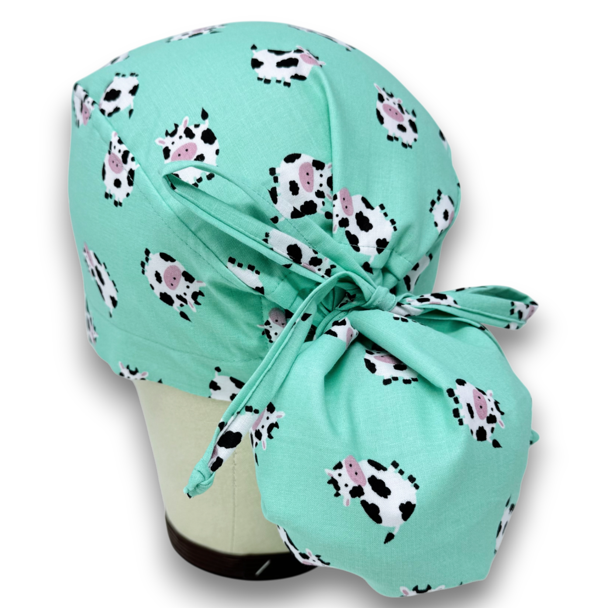 Cow Ponytail scrub cap for women with satin lined option by Paradise Caps.