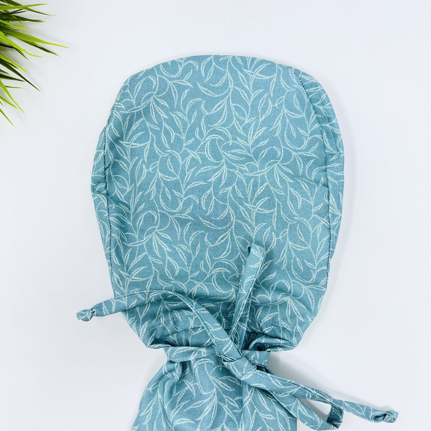 Sky Vines Ponytail scrub cap, Surgical cap women. Satin Lined Option Surgical cap with ponytail.