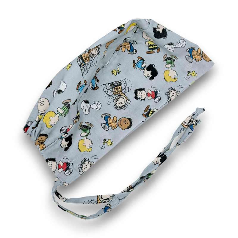 Light gray Peanuts-print Regular surgical scrub cap with back ties