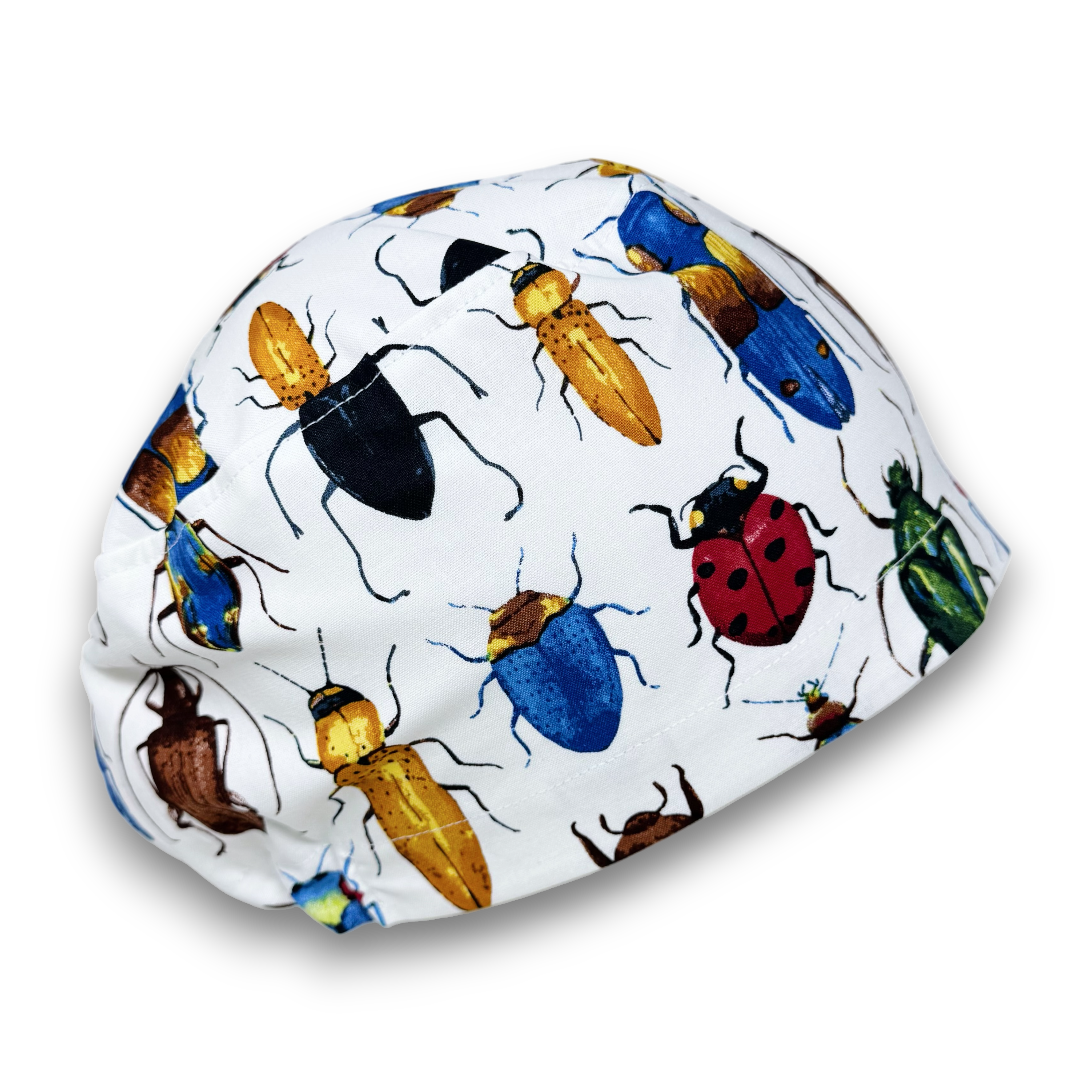 Colorful Beetles European surgical hat with satin lined by Paradise Caps.