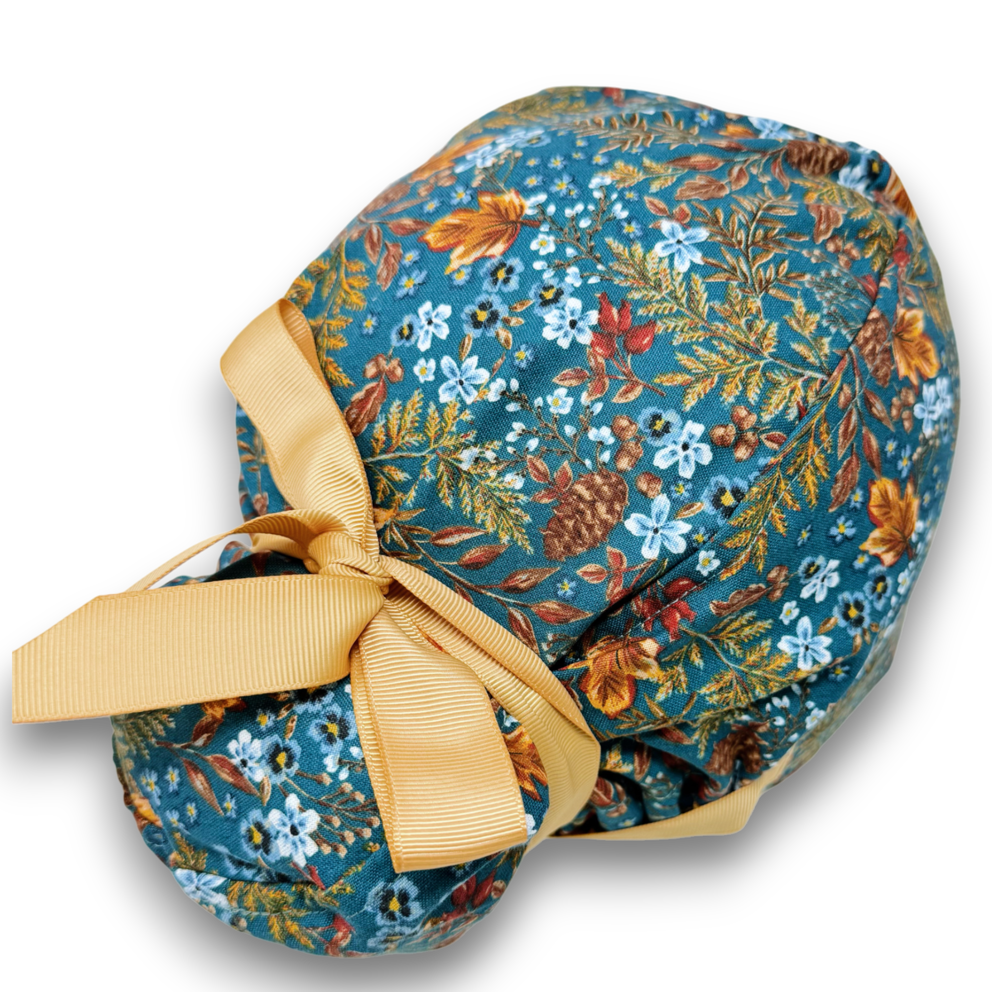 Fall leaves Euro scrub cap with ties for Women by Paradise Caps. Euro PLUS style.