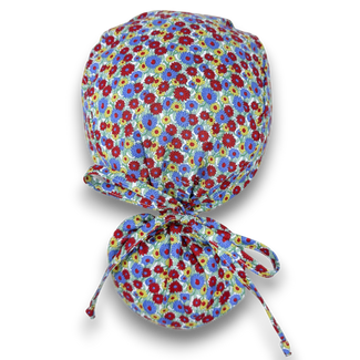 Summer Meadow Ponytail scrub cap for women with satin lined option by Paradise Caps.