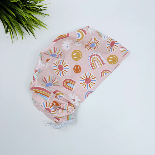 Retro Vibes Euro Scrub Cap for Women, Surgical cap Satin Lined Option