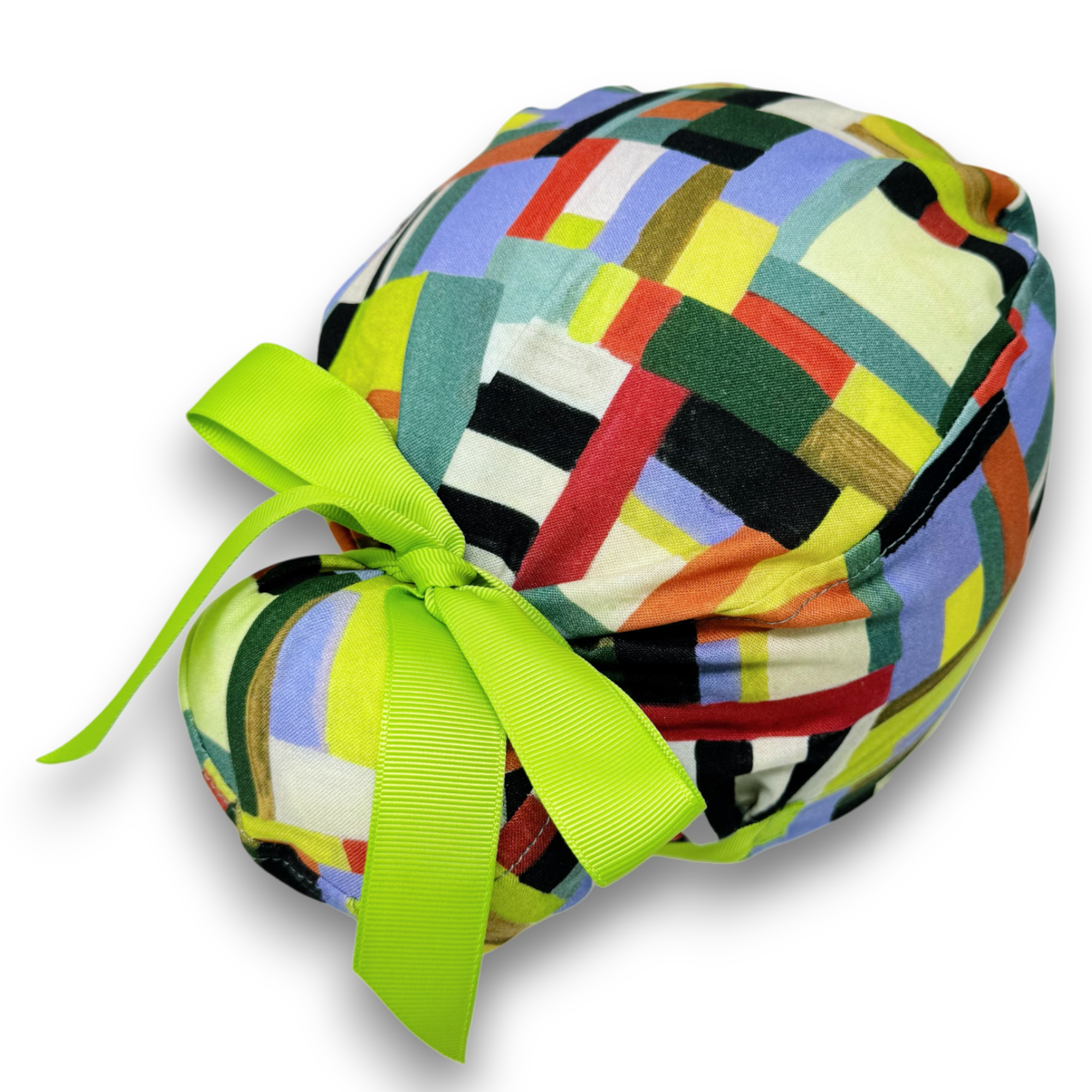 Geometric Euro scrub cap with ties for Women by Paradise Caps. Euro PLUS style.