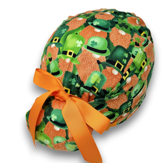 St. Patrick’s Day Euro scrub cap with ties for Women by Paradise Caps. Euro PLUS style.