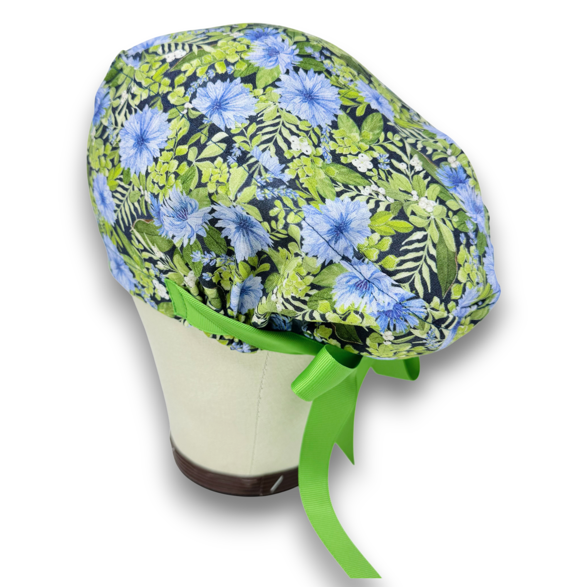 Cornflower Euro scrub cap with ties for Women. Floral European Surgical cap with Satin Lined by Paradise Caps.