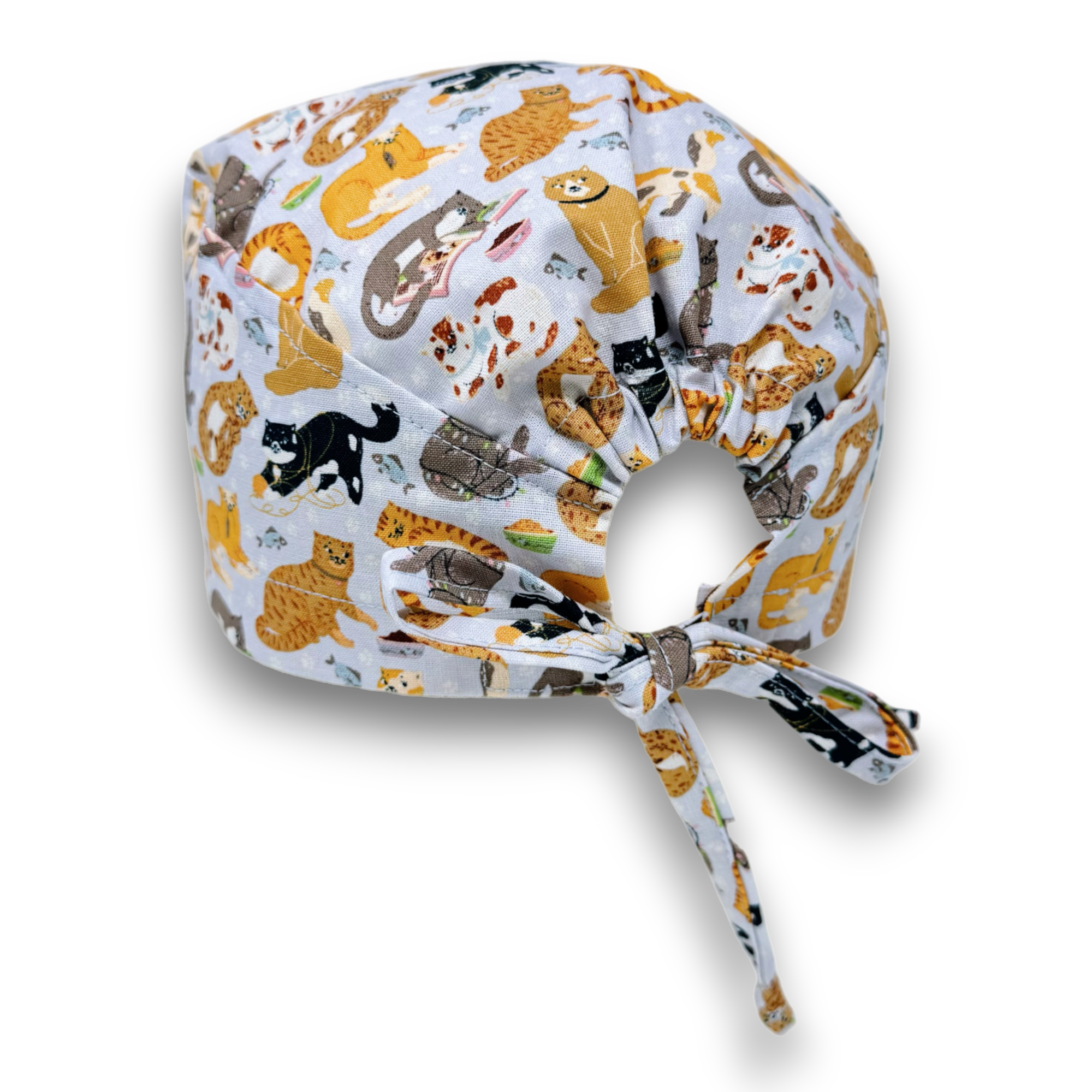Cat Skull tie-back style surgical scrub cap for men by Paradise Caps.