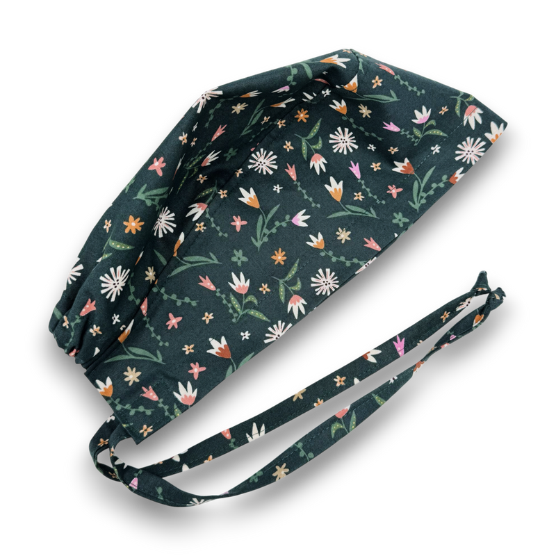 Floral tie-back scrub cap, unisex — Paradise Caps