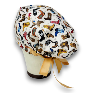 Cowboy Boots Euro scrub cap with ties for Women by Paradise Caps. Euro PLUS style.