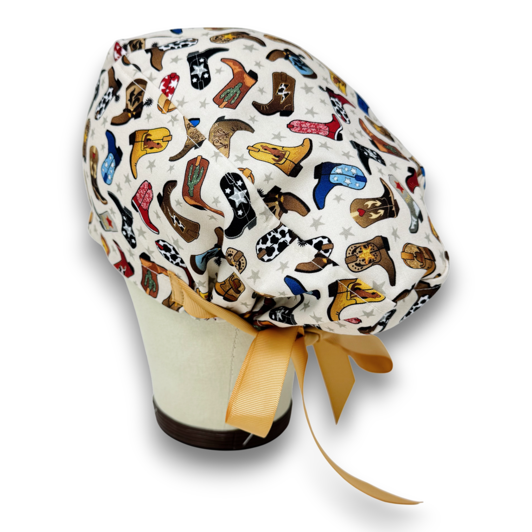 Cowboy Boots Euro scrub cap with ties for Women by Paradise Caps. Euro PLUS style.