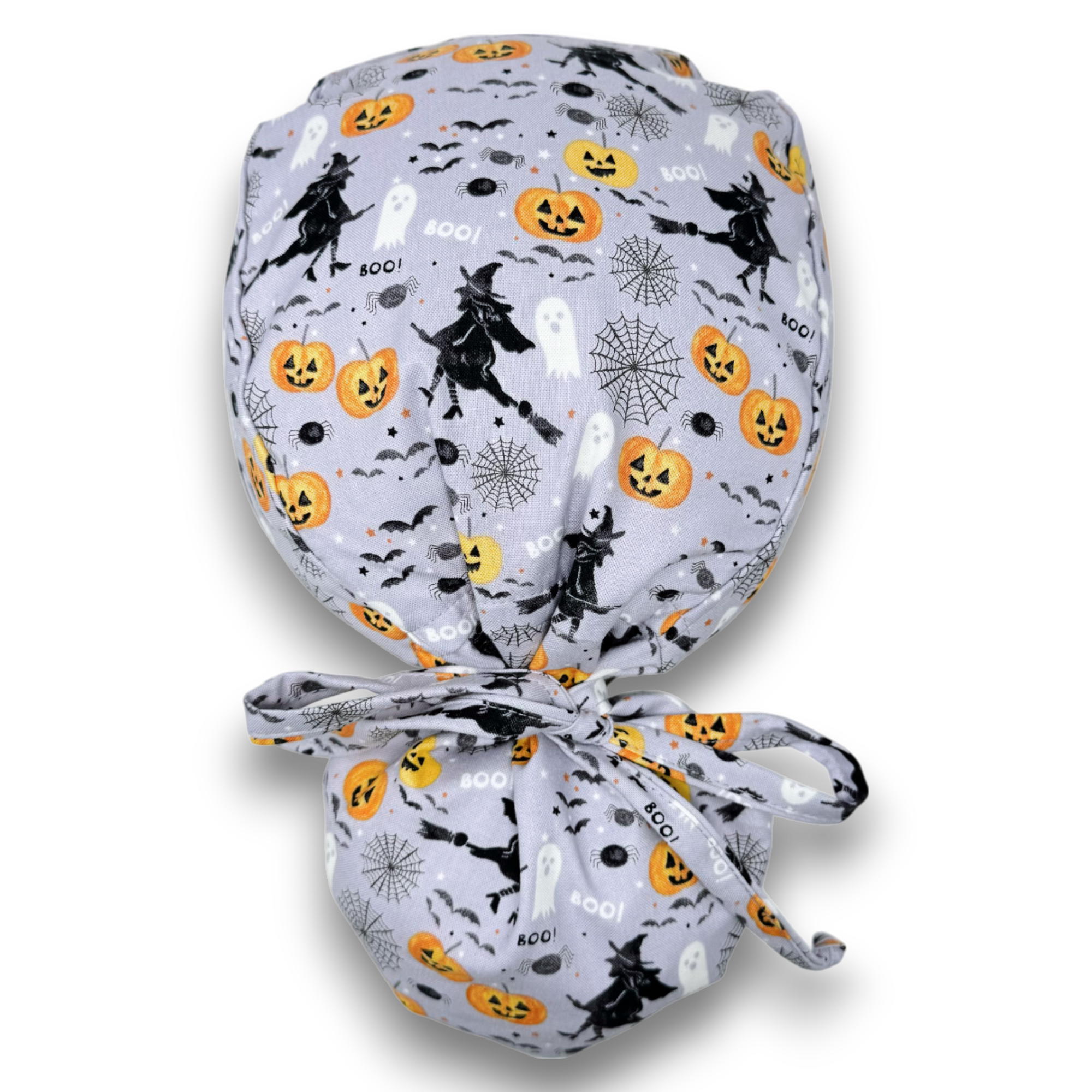 Halloween Ponytail scrub cap for women with satin lined option by Paradise Caps.