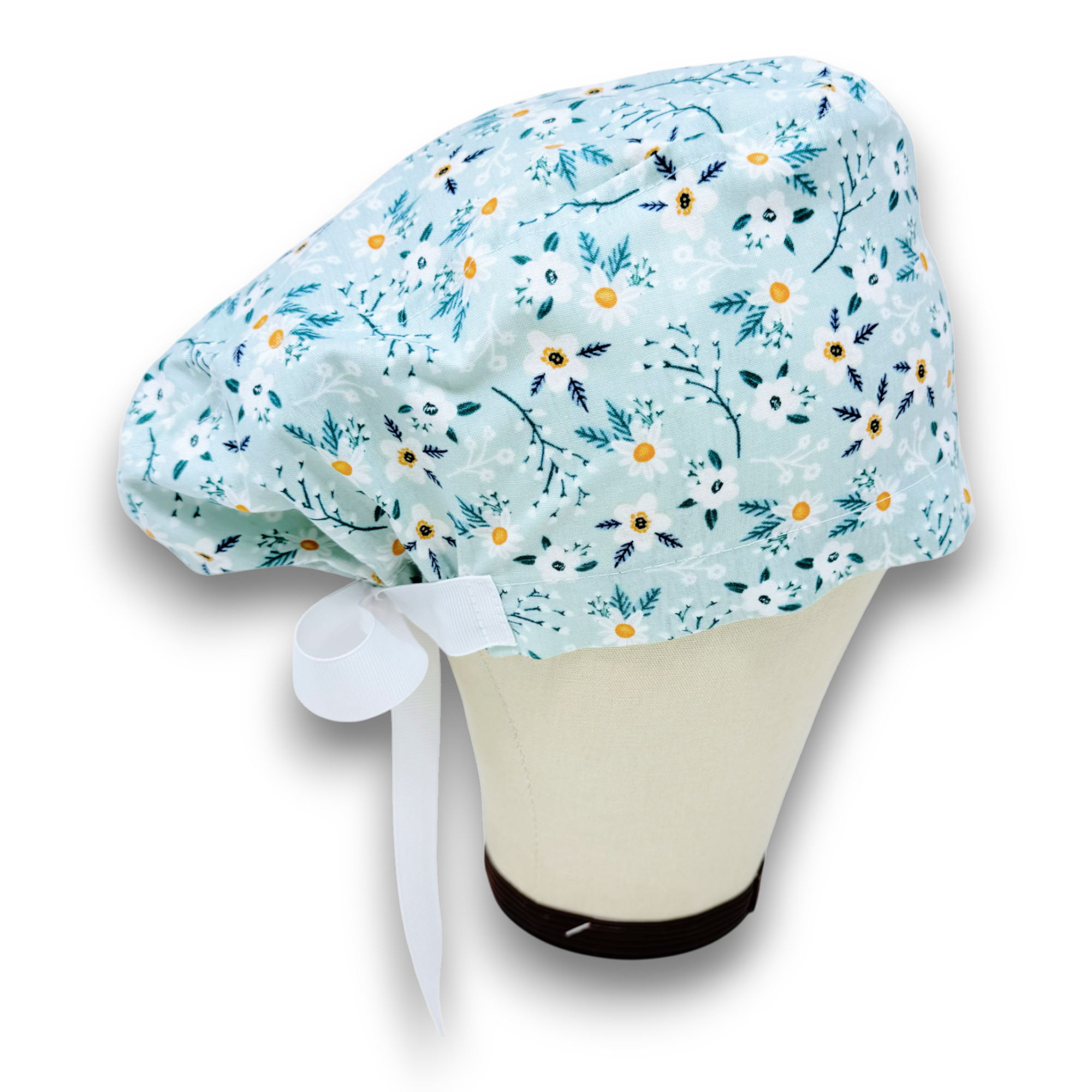 Floral Euro scrub cap with ties for Women by Paradise Caps. Euro PLUS style.