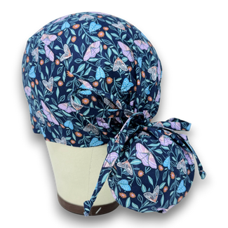 Midnight Butterfly Ponytail scrub cap for women with satin lined option by Paradise Caps.