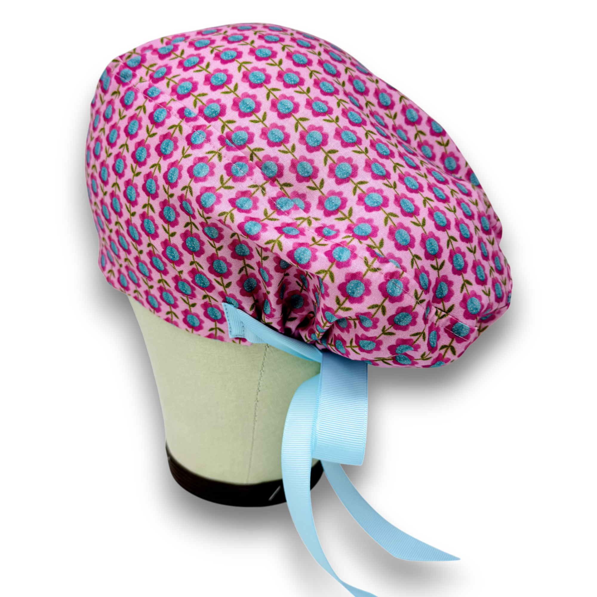 Floral   Euro scrub cap with ties for Women by Paradise Caps. Euro PLUS style.