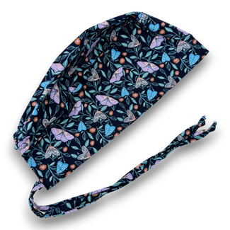 Midnight Butterfly Skull tie-back style surgical scrub cap for men by Paradise Caps.