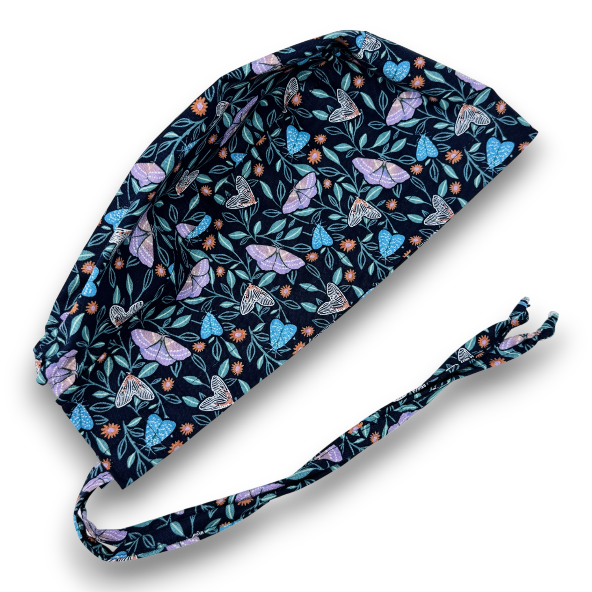 Midnight Butterfly Skull tie-back style surgical scrub cap for men by Paradise Caps.