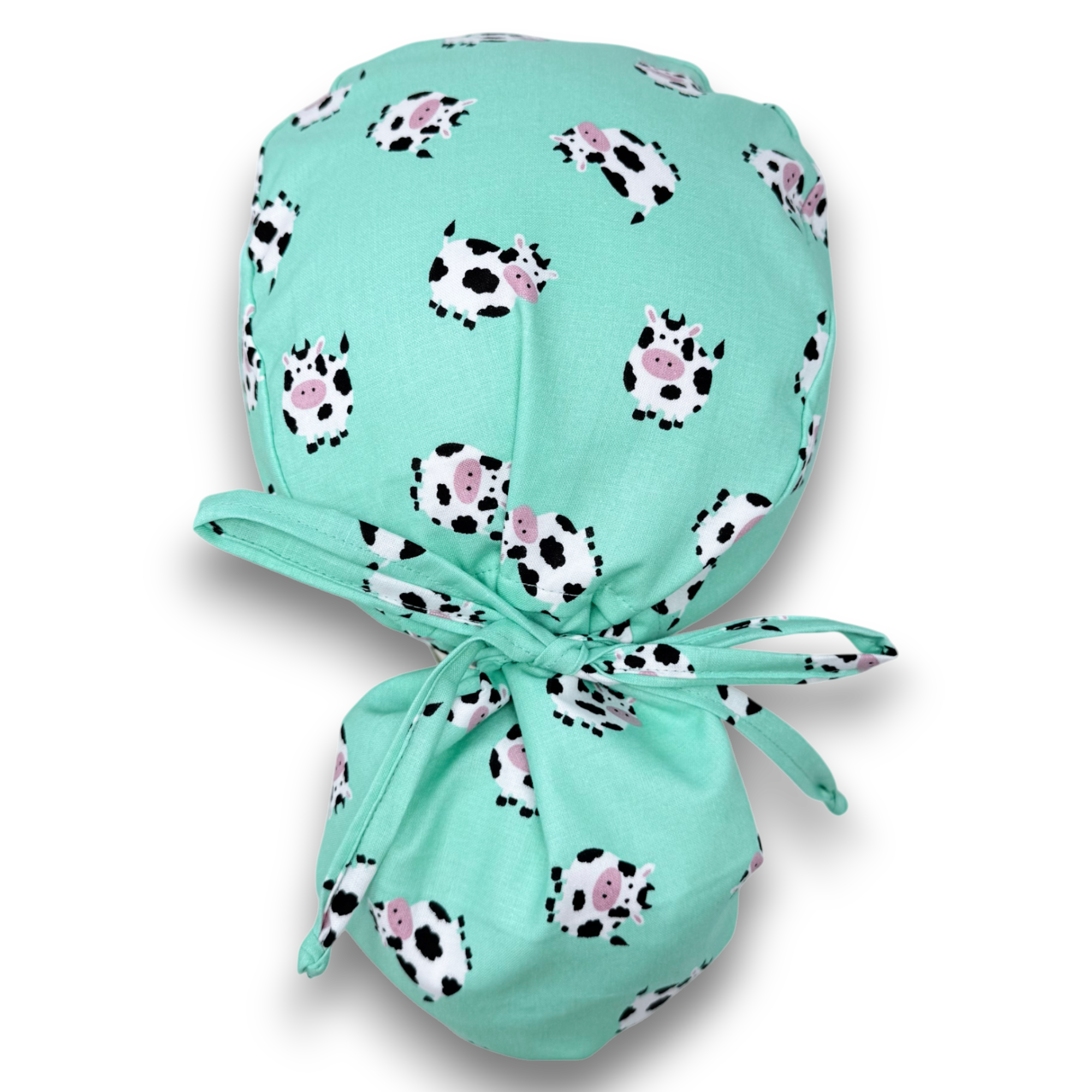 Cow Ponytail scrub cap for women with satin lined option by Paradise Caps.