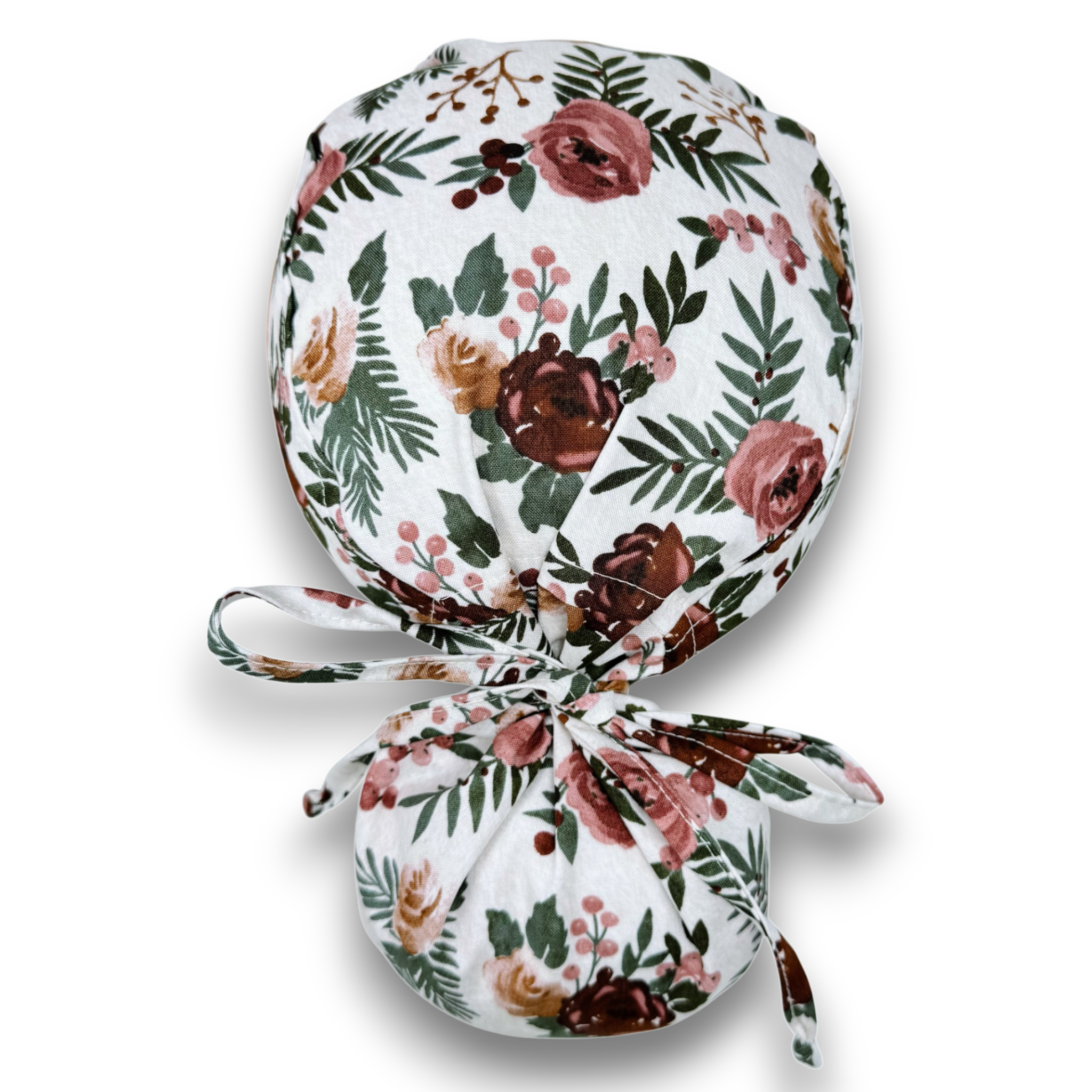Floral Harvest Ponytail scrub cap for women with satin lined option by Paradise Caps.