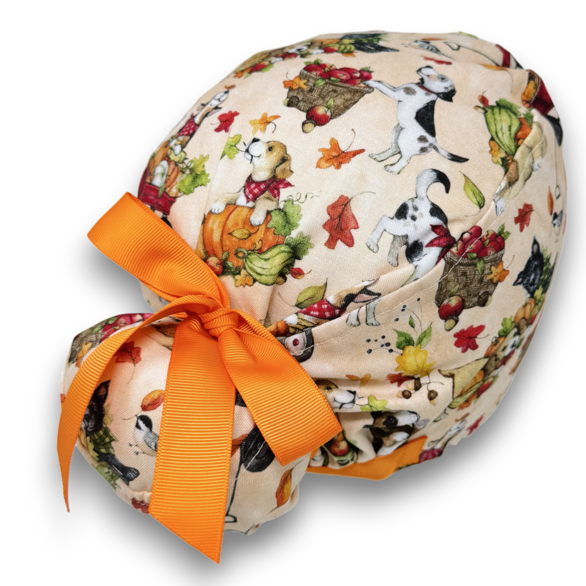 Pumpkin Euro scrub cap with ties for Women by Paradise Caps. Euro PLUS style.