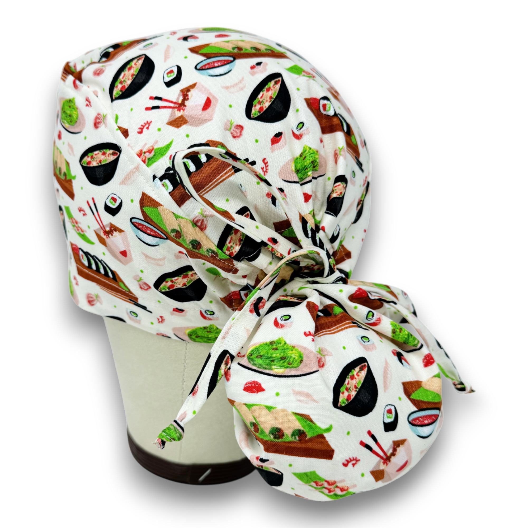 Sushi Ponytail scrub cap for women with satin lined option by Paradise Caps.