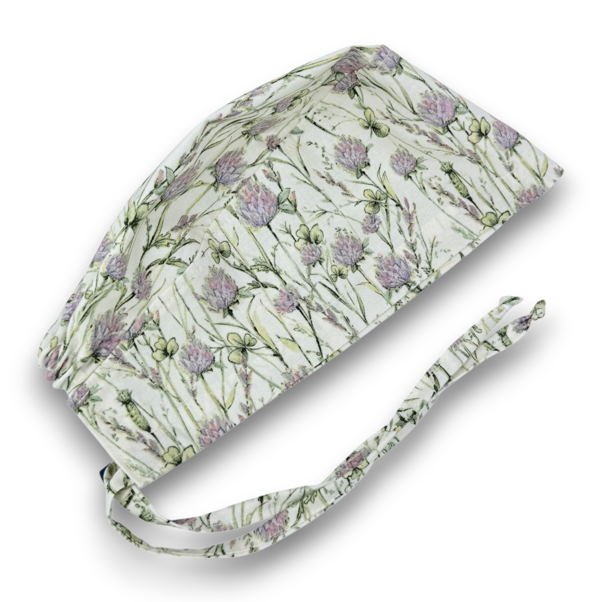 Clover Meadow Skull tie-back style surgical scrub cap by Paradise Caps. Ivory.