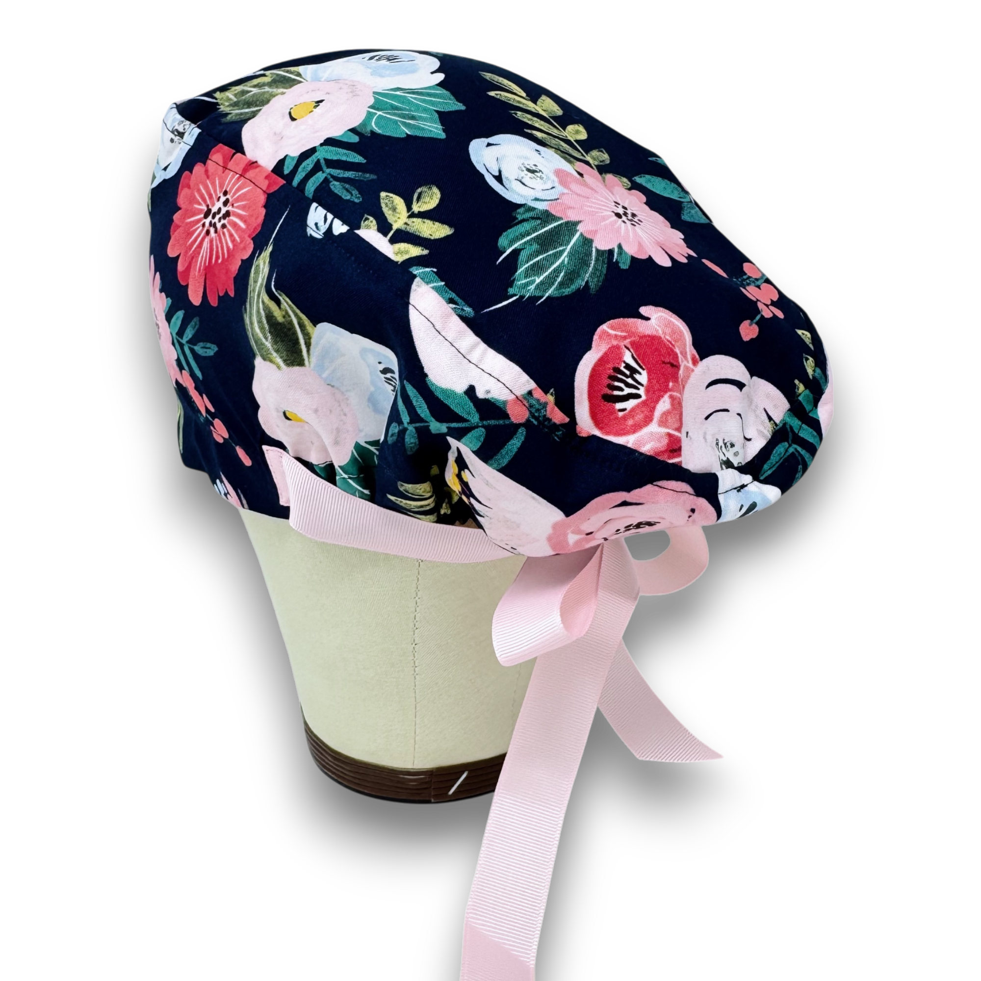 Flower Euro scrub cap with ties for Women by Paradise Caps. Euro PLUS style.
