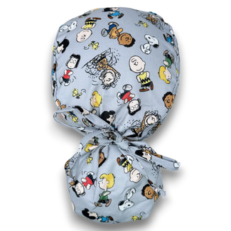 Peanuts Ponytail scrub cap for women with satin lined option by Paradise Caps.