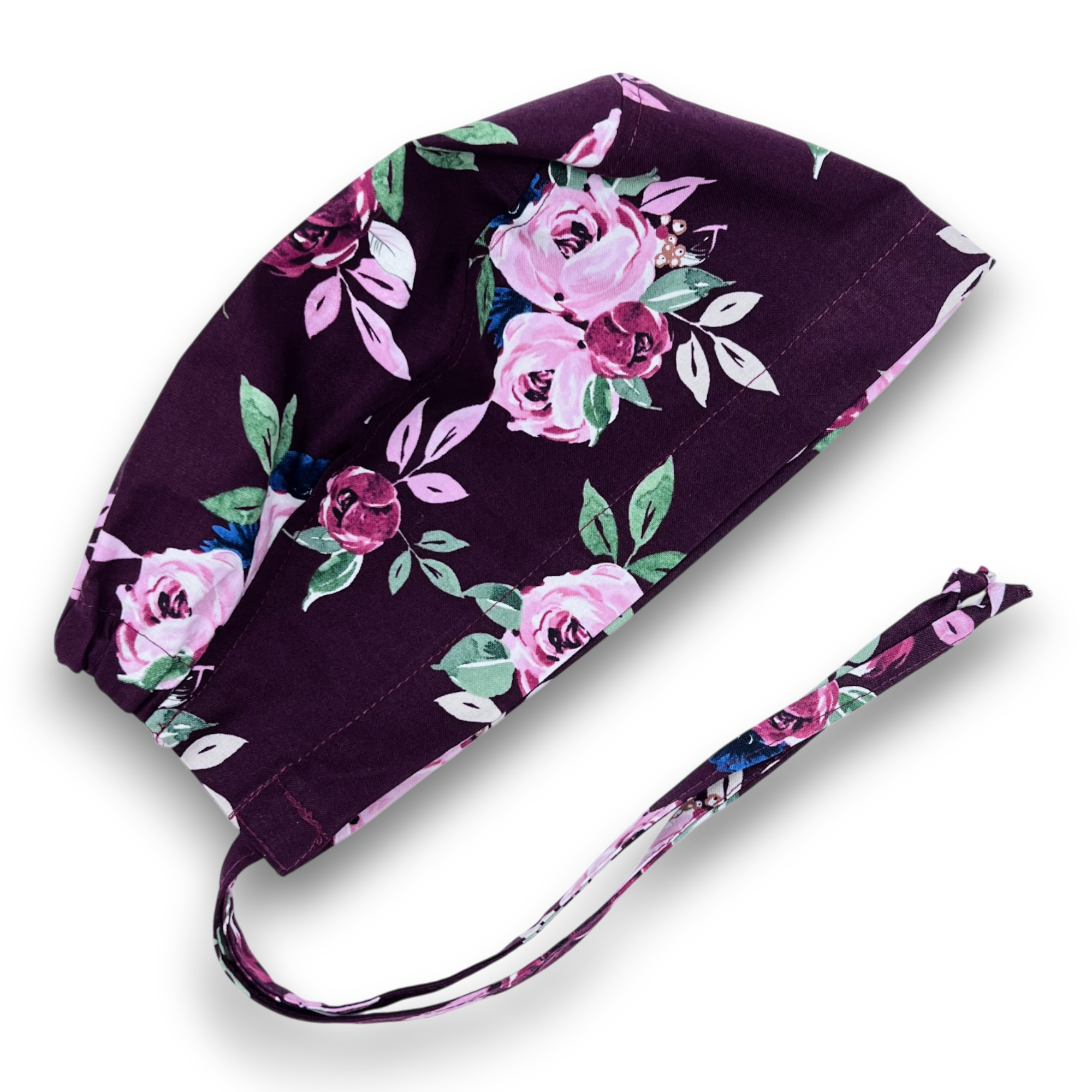 Berry Rose Skull tie-back style surgical scrub cap for men by Paradise Caps.