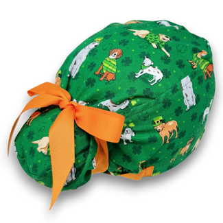 St. Patrick’s Day euro scrub cap with ties for Women by Paradise Caps. Euro PLUS style.