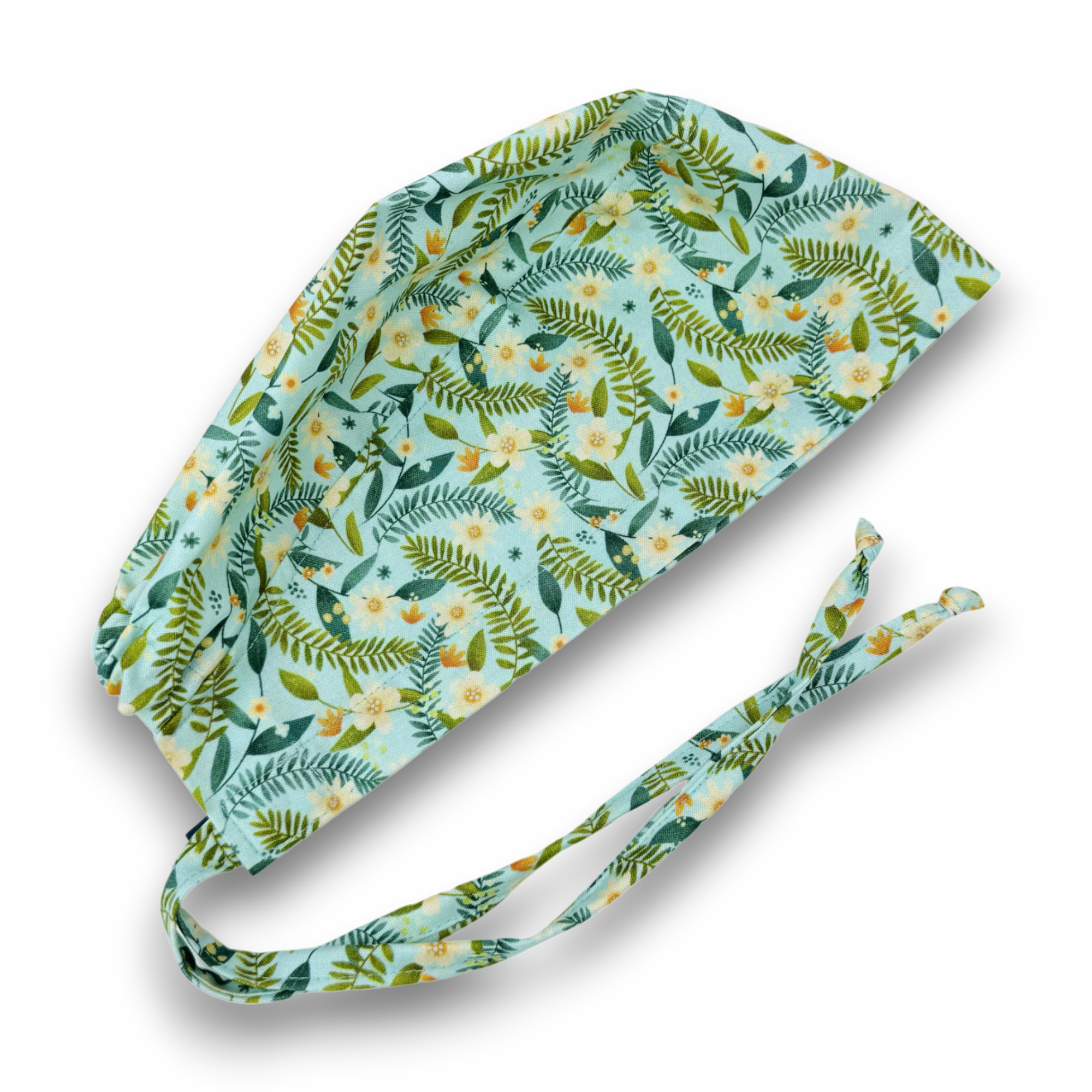 Floral Skull tie-back style surgical scrub cap by Paradise Caps. Mint