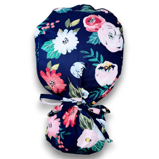 Floral ponytail Ponytail scrub cap for women with satin lined option by Paradise Caps.