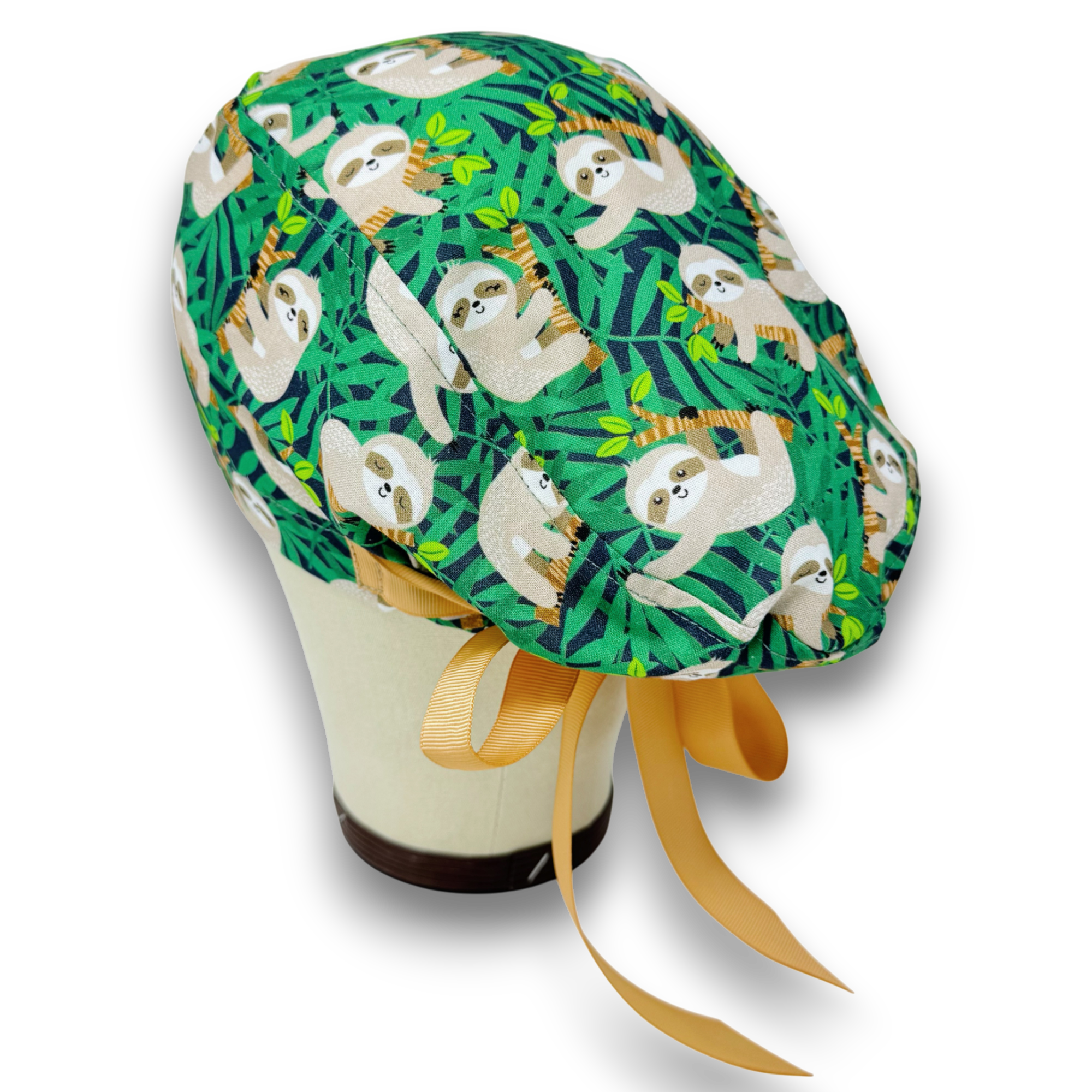 Sloth Euro scrub cap with ties for Women by Paradise Caps. Euro PLUS style.