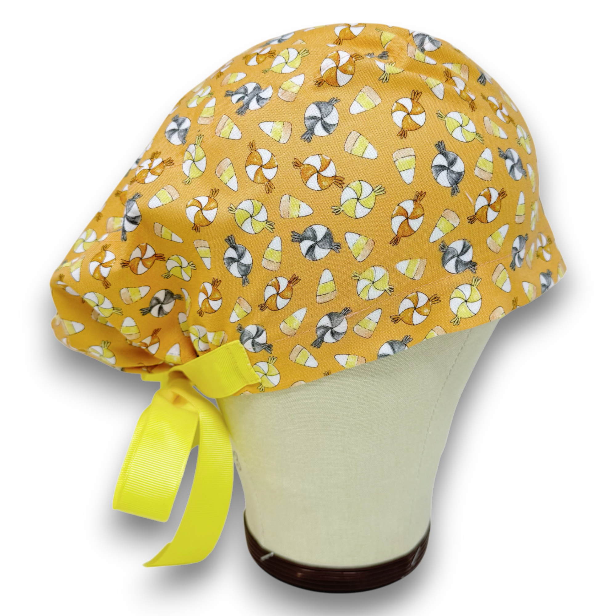 Candy Corn Euro scrub cap with ties for Women by Paradise Caps. Euro PLUS style.
