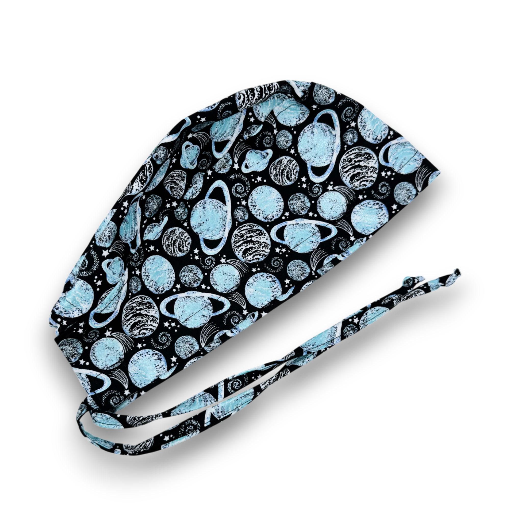 Planet Skull tie-back style surgical scrub cap for men by Paradise Caps.