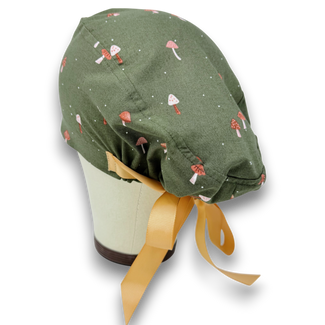 Autumn Mushroom Euro scrub cap with ties for Women by Paradise Caps. Euro PLUS style.