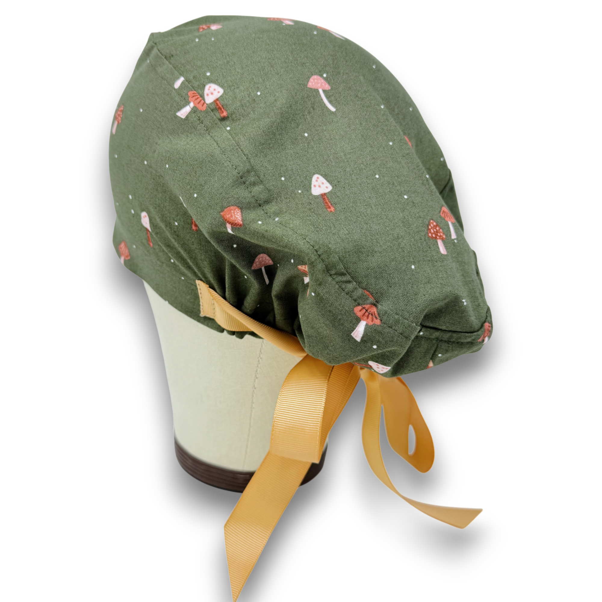 Autumn Mushroom Euro scrub cap with ties for Women by Paradise Caps. Euro PLUS style.